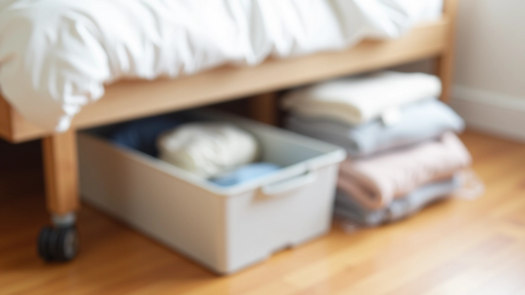 Three types of under-bed storage containers displayed side by side: rolling drawer, flat plastic storage box, and vacuum seal bag with seasonal items